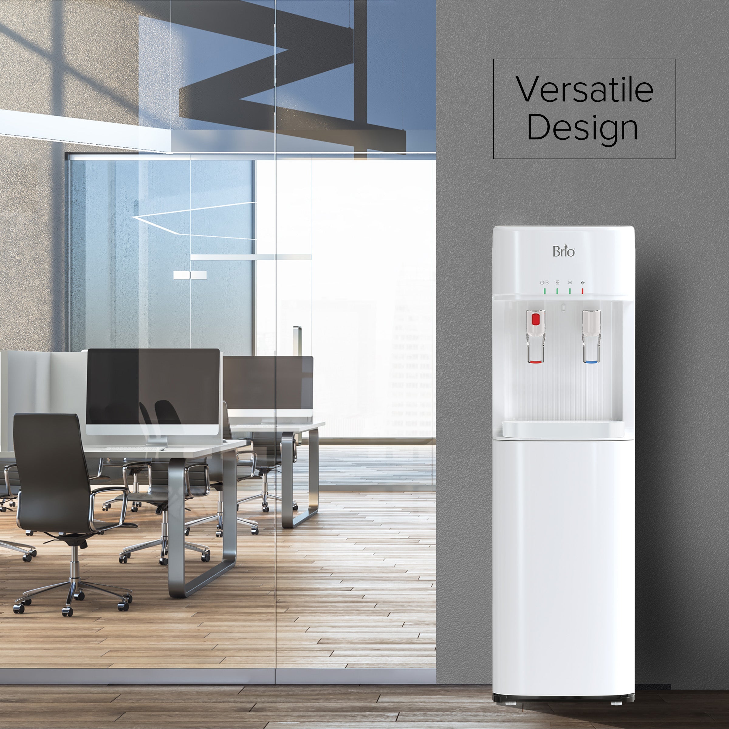 White Brio 300 Series bottleless water cooler in a modern office